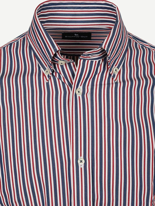 Overhemd streep donkerblauw rood
