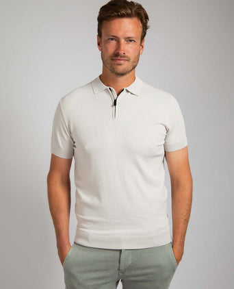 Knitted halve rits polo beige