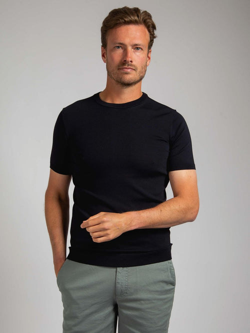 Knitted t-shirt wap donkerblauw