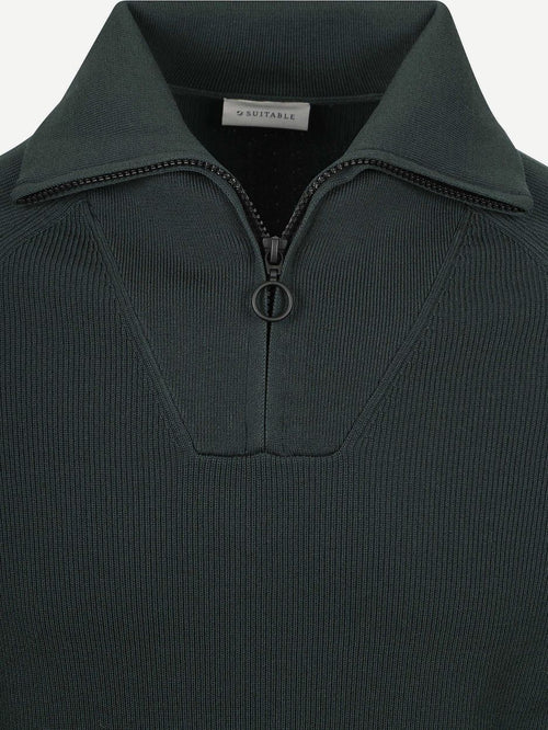 Suitable halve rits trui tias cooldry knit mosgroen | Slim-fit