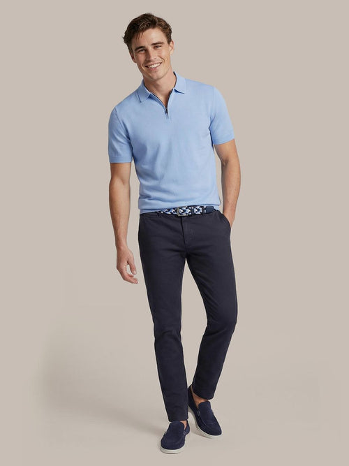 Knitted halve rits polo dan lichtblauw