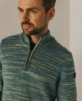 State of Art halve rits trui melange groen | Regular-fit