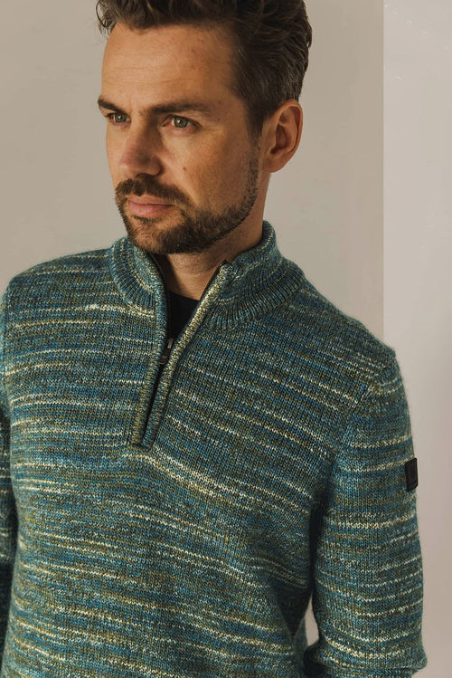 State of Art halve rits trui melange groen | Regular-fit