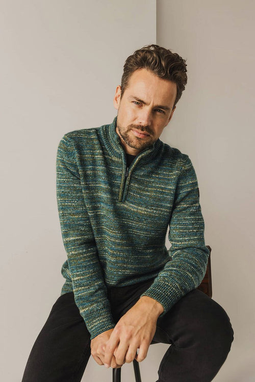 State of Art halve rits trui melange groen | Regular-fit