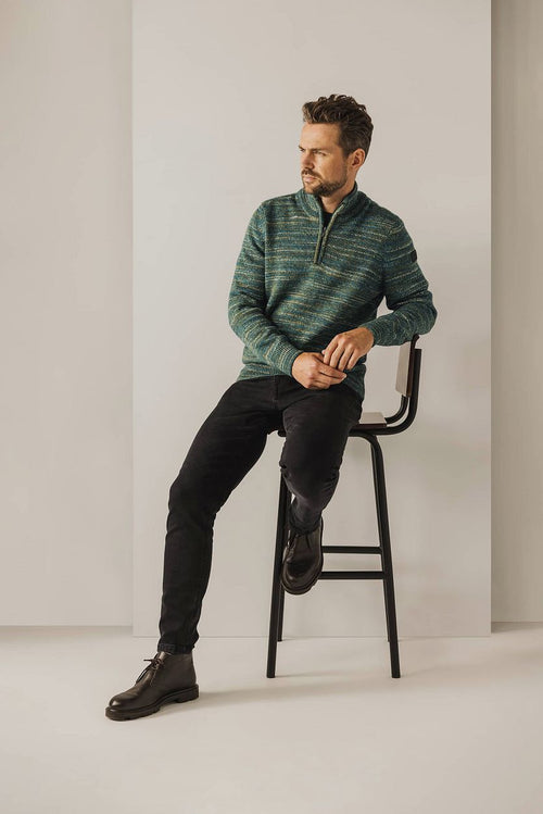 State of Art halve rits trui melange groen | Regular-fit