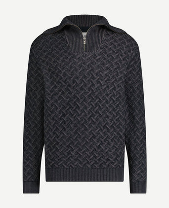 State of Art halve rits trui melange donkerblauw | Regular-fit
