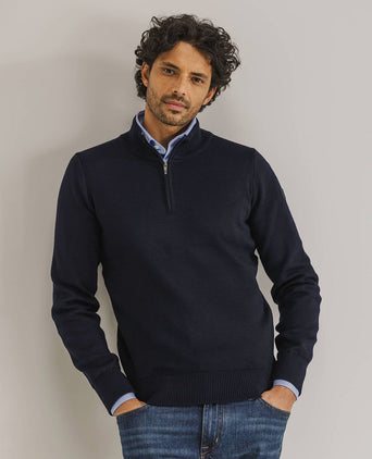 State of Art halve rits trui wol blend donkerblauw | Regular-fit
