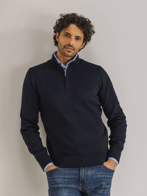 State of Art halve rits trui wol blend donkerblauw | Regular-fit