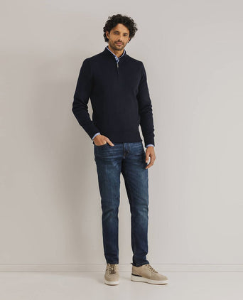 State of Art halve rits trui wol blend donkerblauw | Regular-fit