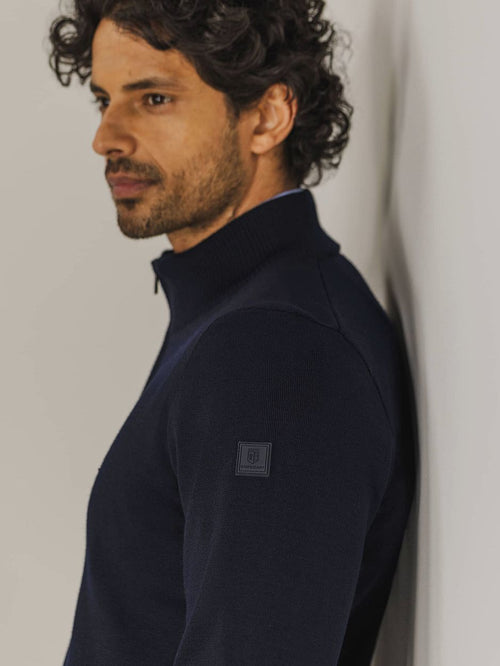 State of Art halve rits trui wol blend donkerblauw | Regular-fit