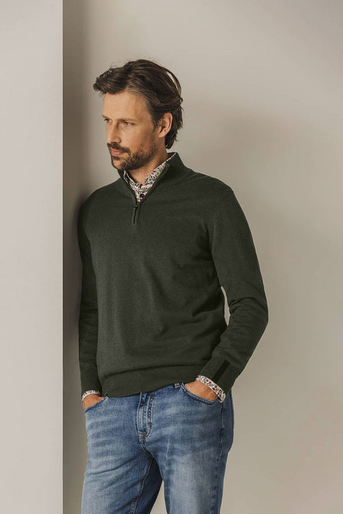 State of Art halve rits trui woods donkergroen | Regular-fit