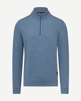 State of Art halve rits trui wool blend melange blauw | Regular-fit