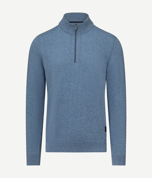 State of Art halve rits trui wool blend melange blauw | Regular-fit