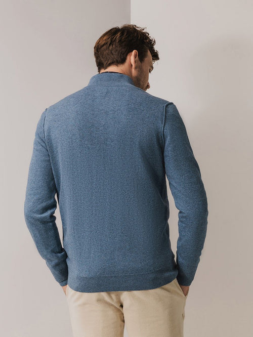 State of Art halve rits trui wool blend melange blauw | Regular-fit
