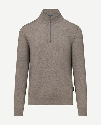 State of Art halve rits trui wool blend melange taupe | Regular-fit