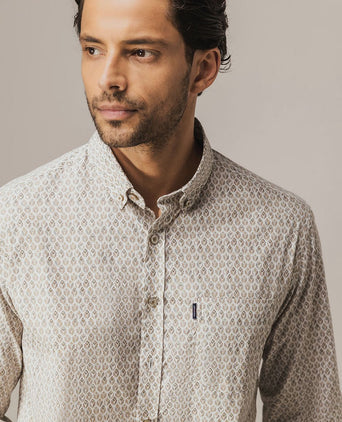 State of Art shirt poplin print beige | Regular-fit