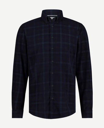 State of Art overhemd fine corduroy ruit donkerblauw | Regular-fit