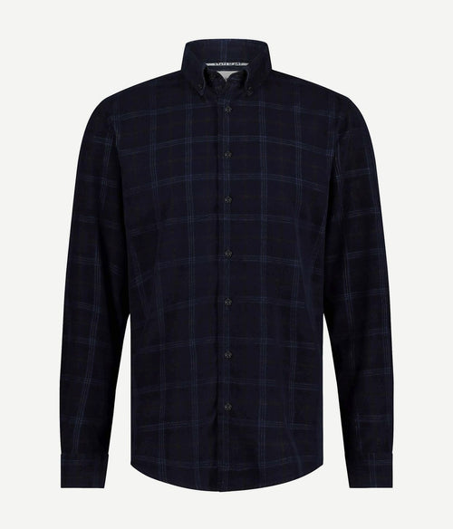 State of Art overhemd fine corduroy ruit donkerblauw | Regular-fit
