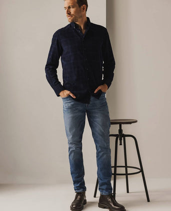 State of Art overhemd fine corduroy ruit donkerblauw | Regular-fit