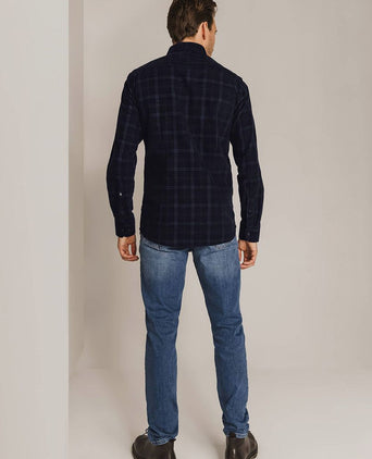 State of Art overhemd fine corduroy ruit donkerblauw | Regular-fit