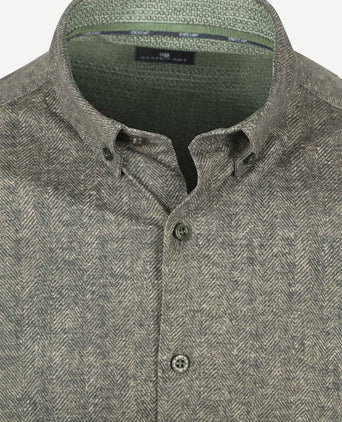 State of Art overhemd jersey herringbone groen | Regular-fit