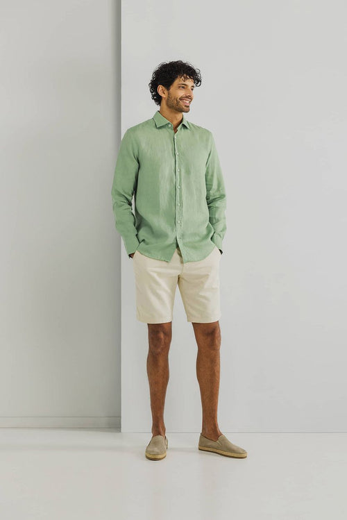 State of Art overhemd linnen groen | Regular-fit