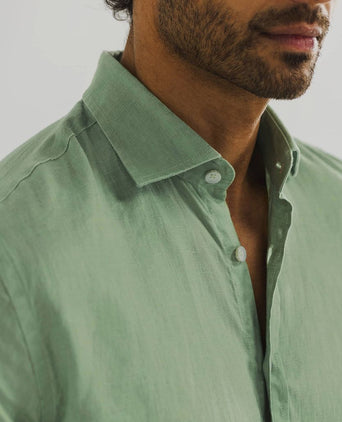 State of Art overhemd linnen groen | Regular-fit