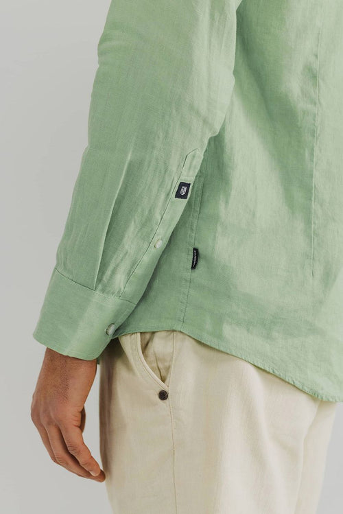 State of Art overhemd linnen groen | Regular-fit