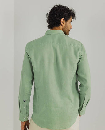 State of Art overhemd linnen groen | Regular-fit