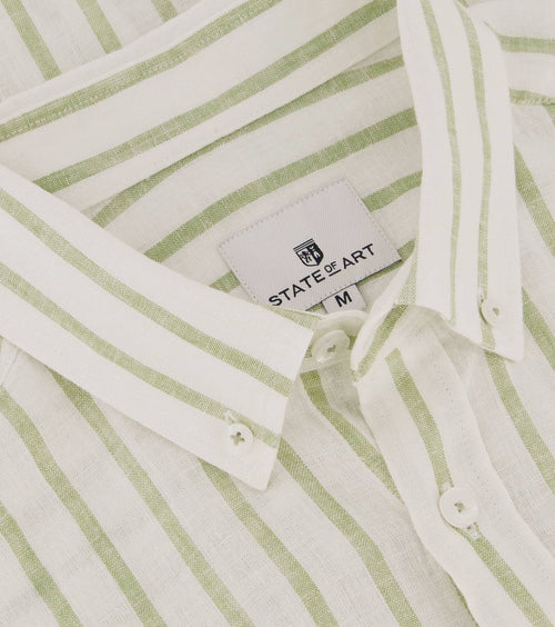State of Art overhemd linnen streep groen | Regular-fit