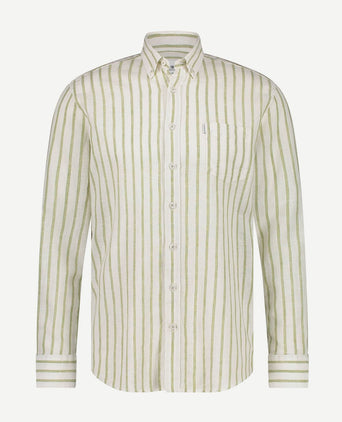 State of Art overhemd linnen streep groen | Regular-fit