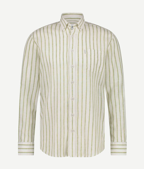 State of Art overhemd linnen streep groen | Regular-fit