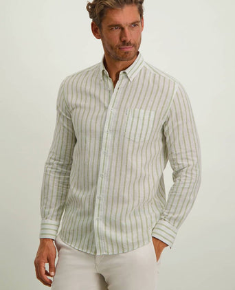 State of Art overhemd linnen streep groen | Regular-fit