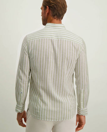 State of Art overhemd linnen streep groen | Regular-fit