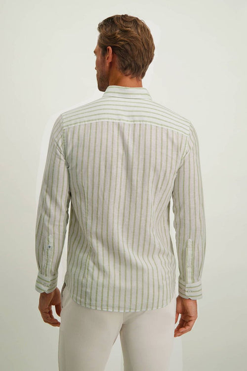 State of Art overhemd linnen streep groen | Regular-fit