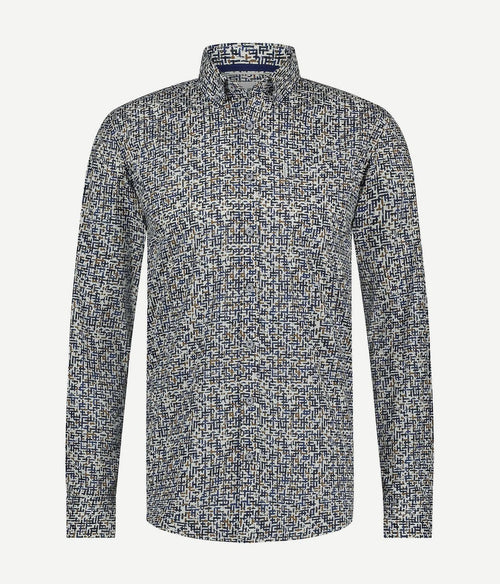 State of Art overhemd poplin print blauw rood | Regular-fit