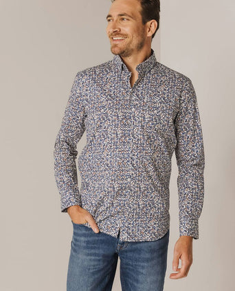 State of Art overhemd poplin print blauw rood | Regular-fit