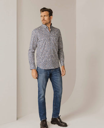 State of Art overhemd poplin print blauw rood | Regular-fit