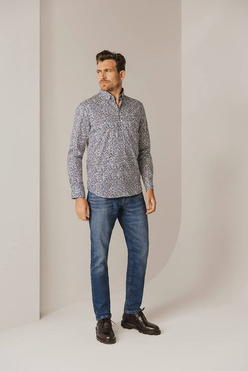 State of Art overhemd poplin print blauw rood | Regular-fit