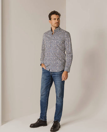 State of Art overhemd poplin print blauw rood | Regular-fit