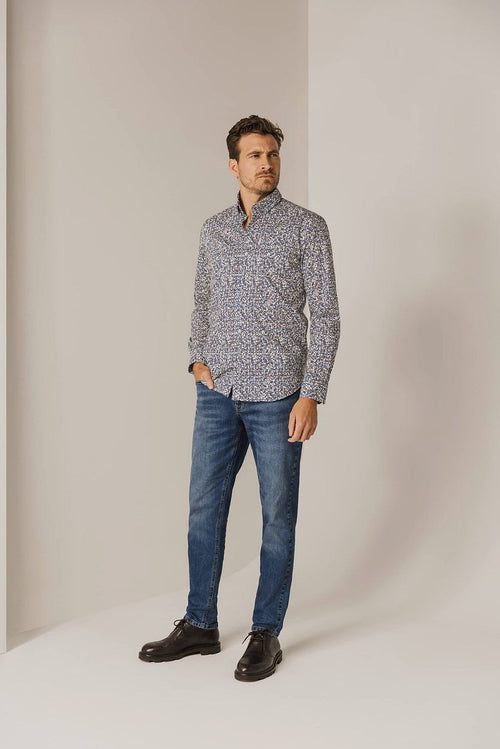 State of Art overhemd poplin print blauw rood | Regular-fit