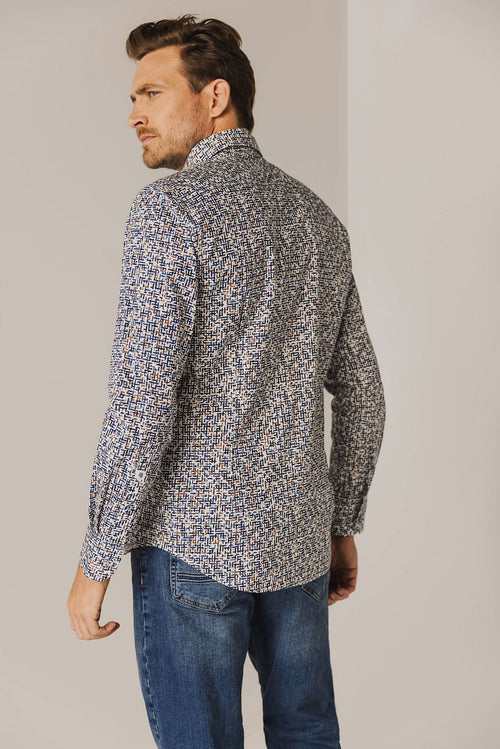 State of Art overhemd poplin print blauw rood | Regular-fit