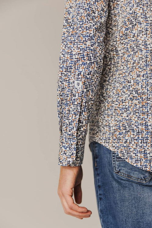 State of Art overhemd poplin print blauw rood | Regular-fit