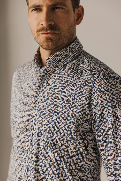 State of Art overhemd poplin print blauw rood | Regular-fit