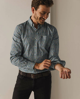 State of Art overhemd poplin print groen | Regular-fit