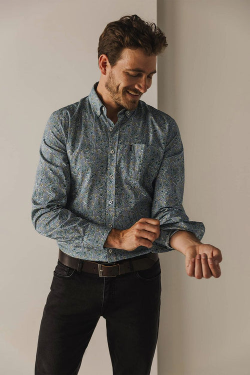 State of Art overhemd poplin print groen | Regular-fit