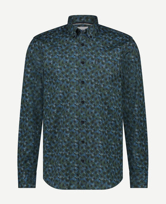 State of Art overhemd poplin print donkerblauw groen | Regular-fit