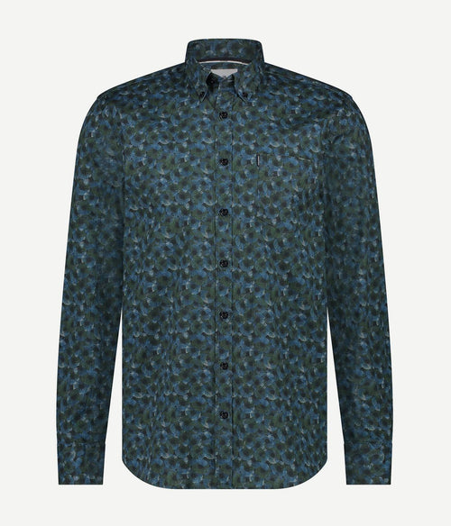 State of Art overhemd poplin print donkerblauw groen | Regular-fit