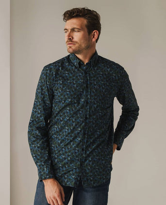 State of Art overhemd poplin print donkerblauw groen | Regular-fit