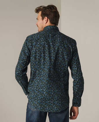 State of Art overhemd poplin print donkerblauw groen | Regular-fit